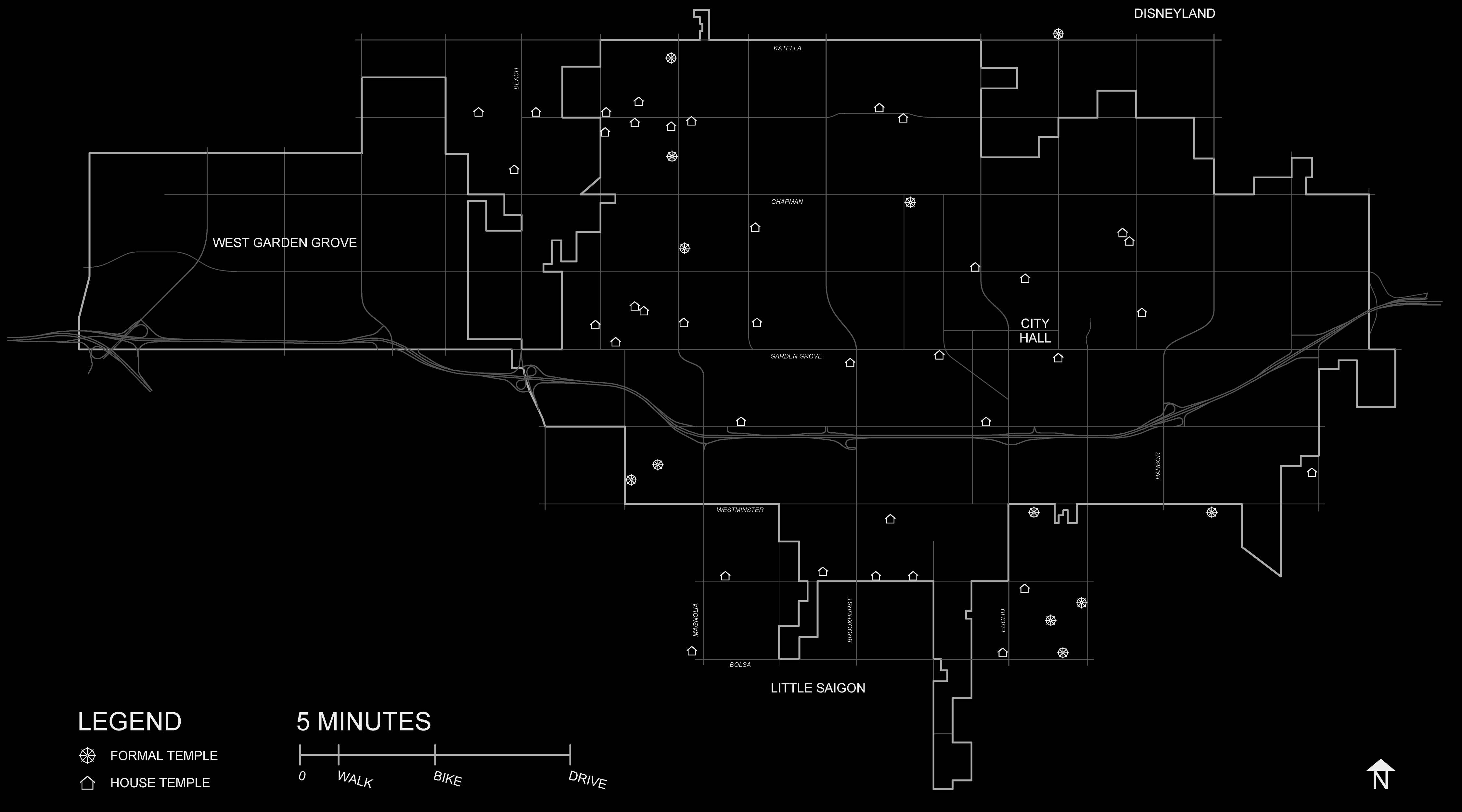 map of house temples in Garden Grove